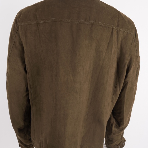 Zara Man Faux Suede Bomber Jacket Coat Army Green - Picture 4 of 6